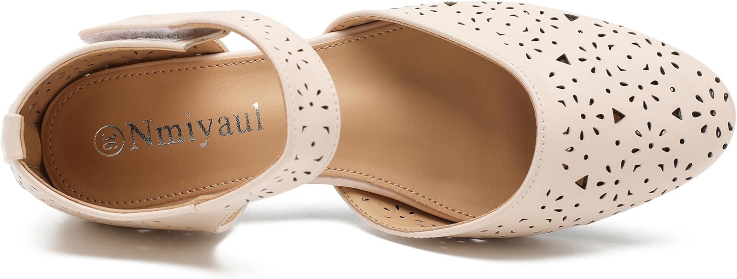 Women's Ankle Strap Cut Out Closed Toe Low Block Heels Pumps Retro Shoes Hook and Loop D'Orsay Comfortable Vintage Dressy Wedding Party Work Church Shoes - Image 6