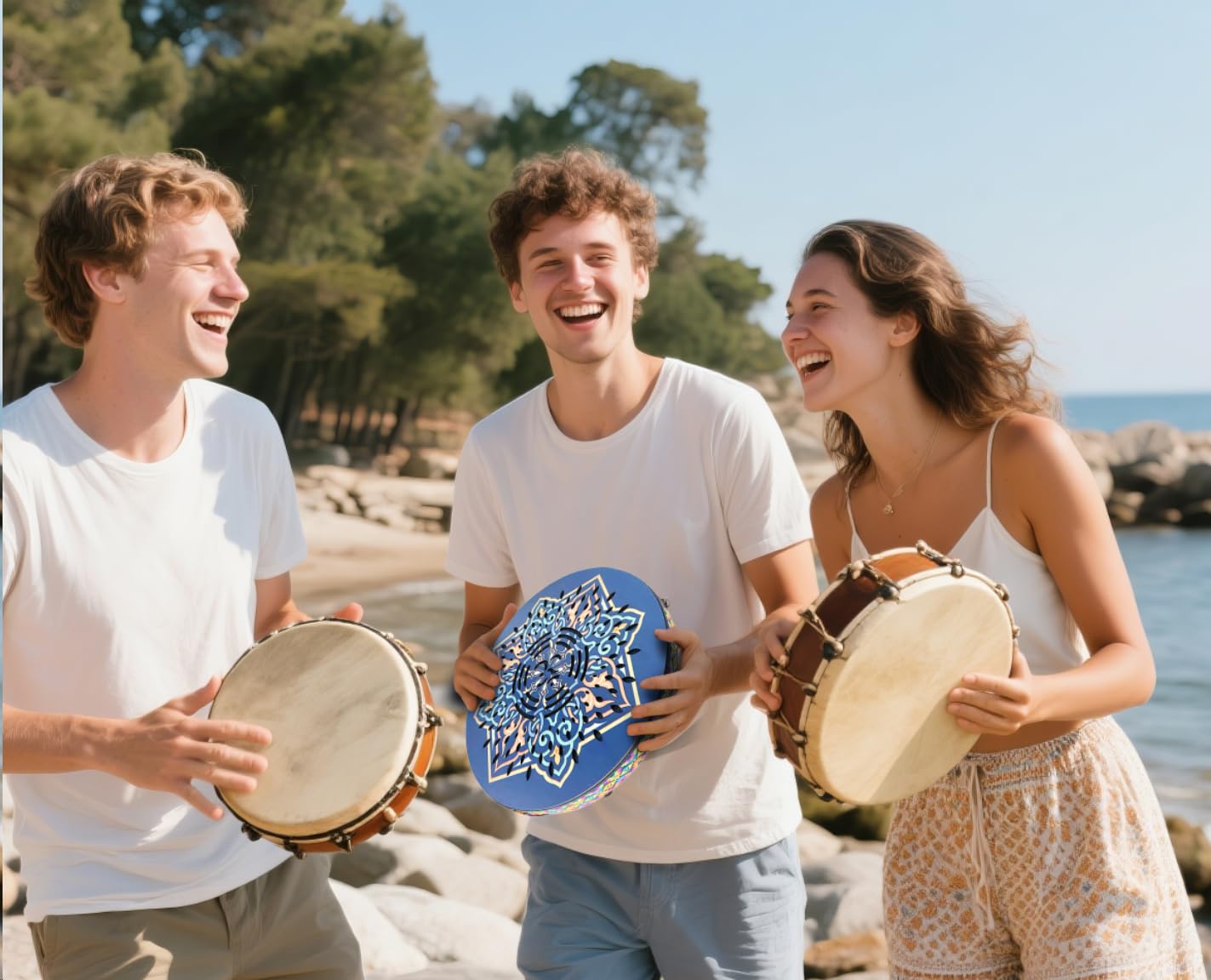 Tambour océanique de 30,5 cm, guérison par le son, disque de pluie « chute d'eau », musique onomatopée, cadeau pour yoga, méditation, accompagnement de performance (fleur bleue)