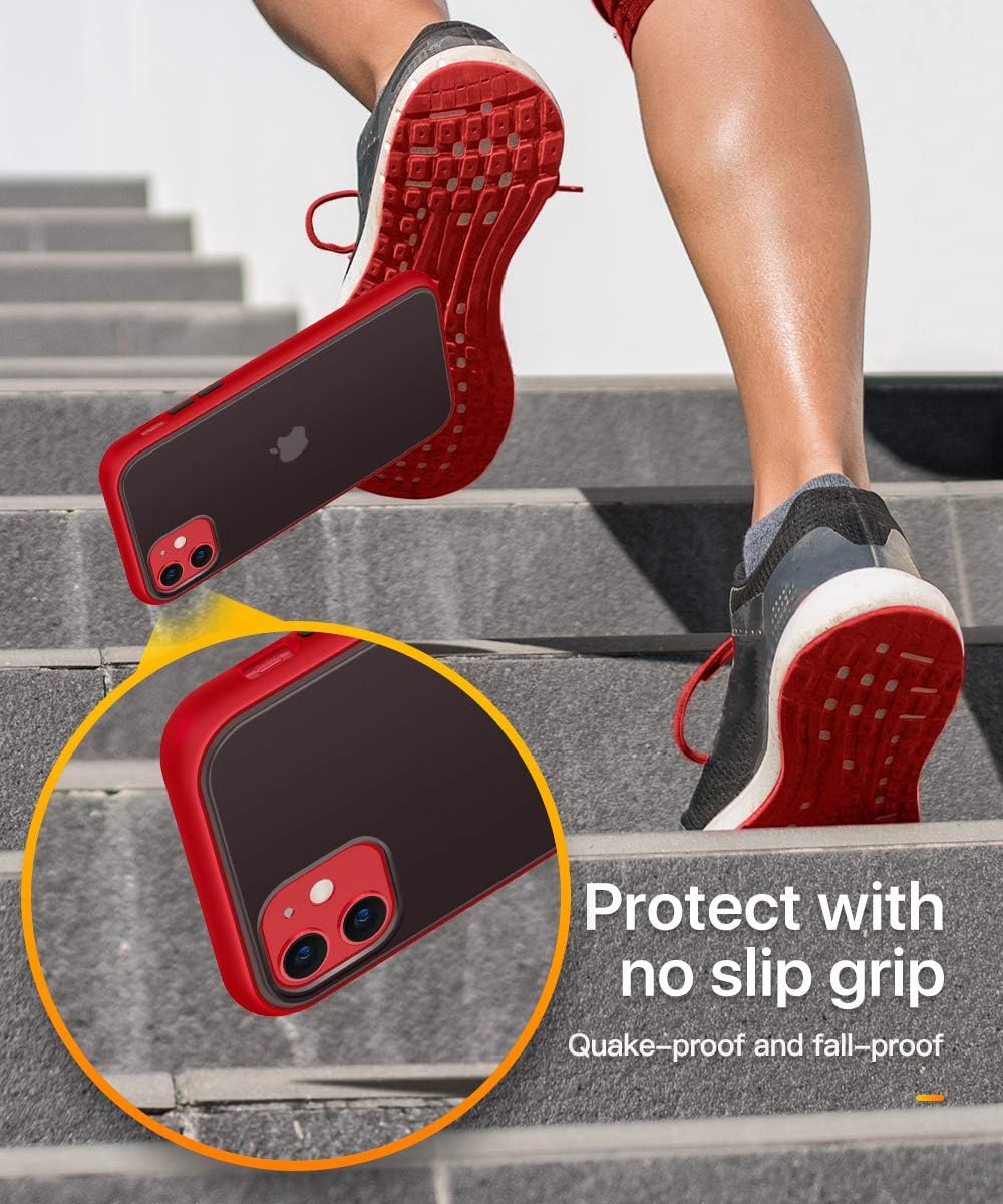 MOBOSI Designed for iPhone 11 Case 6.1 Inch 2019, [Upgraded] Translucent Matte Back with Soft Edges, [Military Grade Tested] Shockproof and Anti-Drop Protection Hard Cover for iPhone 11, Red