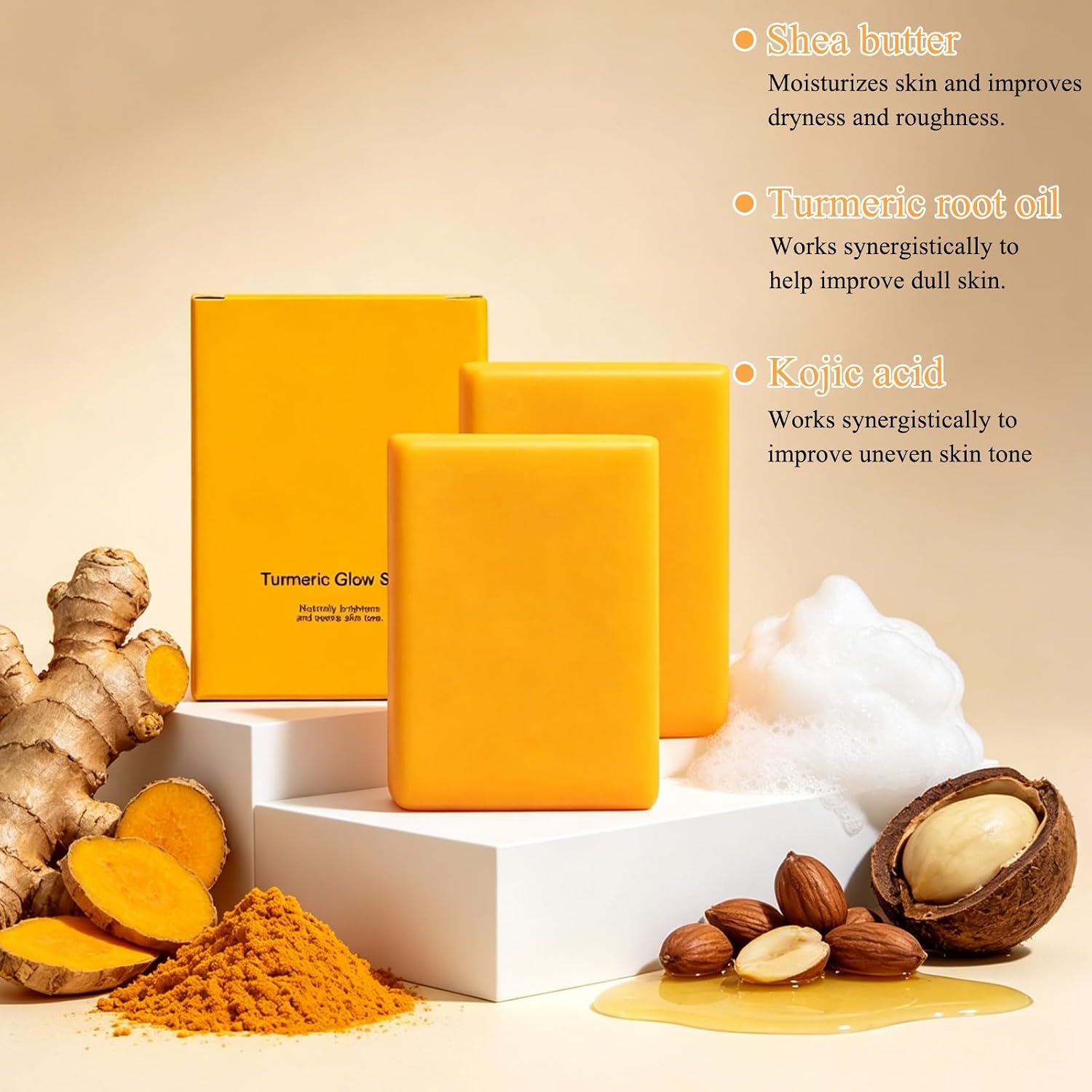 2Pcs Turmeric Glow Soap,Turmeric & Lemon Glow Soap Bar,Handmade Turmeric Cleansing Soap,Body Skin Care Handmade Soap, Gentle Formula Deep Hydration for All Skin Types,Ideal for Face and Full Body Care