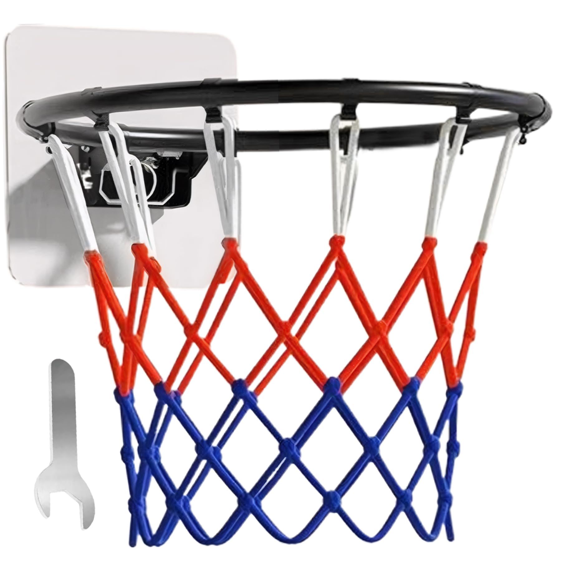 Cerchio di ricambio per canestro da basket, ricambio per cerchione da basket, 14 pollici con rete per tutte le stagioni, canestro pieghevole, con adesivo per montaggio su porta a parete