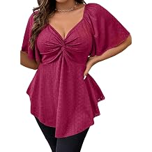 Eytino Womens Plus Size Tops Twist Front V Neck Short Sleeve Eyelet Embroidery Summer Loose Blouse Shirts1X-5X