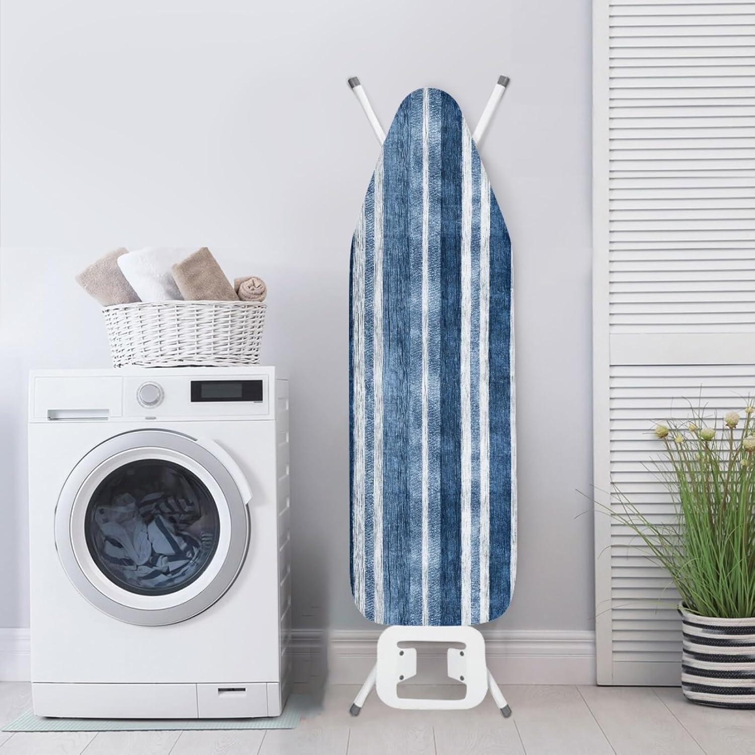 Padded Ironing Board Covers 18 X 49 Blue, White, Gray Ironing Board Pad and Cover Thick Replacement Drawstring Tightening & Lock, Easy Fit, Scorch & Stain Resistant, Non Slip