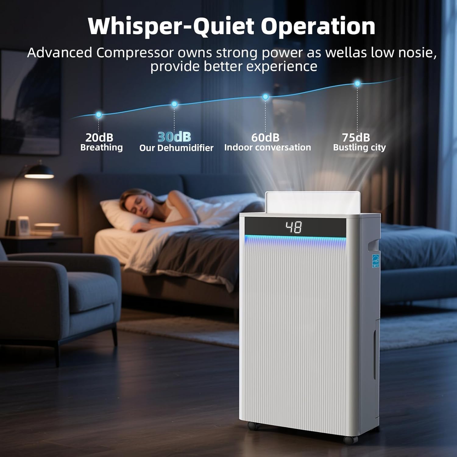 KeepGlad - Deumidificatore Energy Star da 80 pinte, 5.000 piedi quadrati, per tutta la casa e la cantina, deumidificatore a compressore con tubo di drenaggio, controllo avanzato dell'umidità e