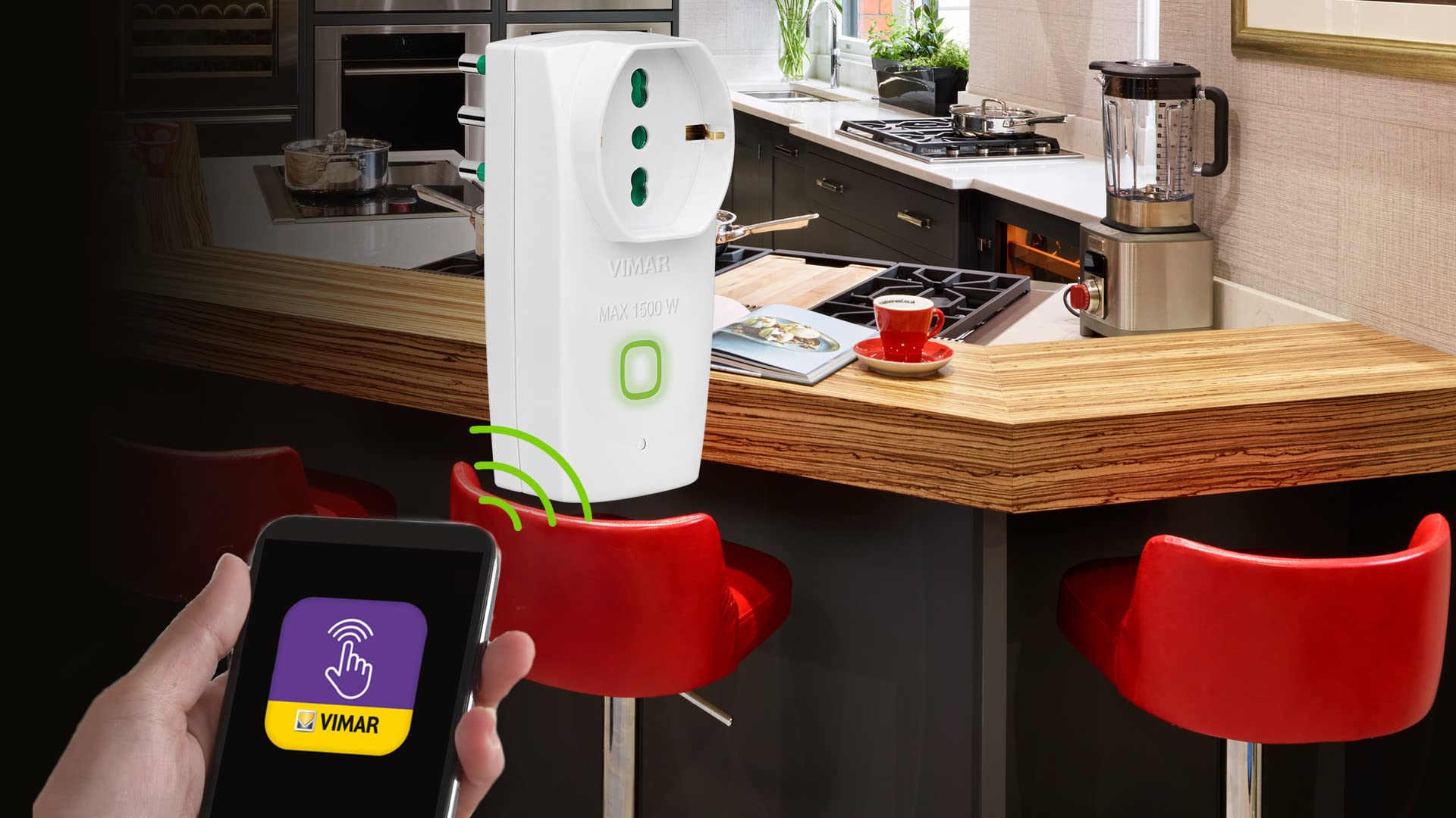 VIMAR Presa intelligente WiFi 00335.B, adattatore multiplo compatibile con Alexa e Google home, spina 16A, presa universale da 16A, comando vocale e telecomando con App View, Bianco (Confezione da 2)