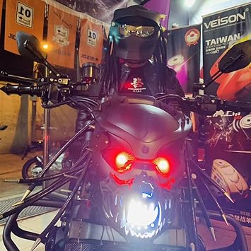 Full Face Motorcycle Helmet, Personality Flip Open Predator Motorcycle Helmet with Hair Braid And LED Light for Outdoor Riding Or Club Parties And Cosplay Prop, DOT,Blue,L
