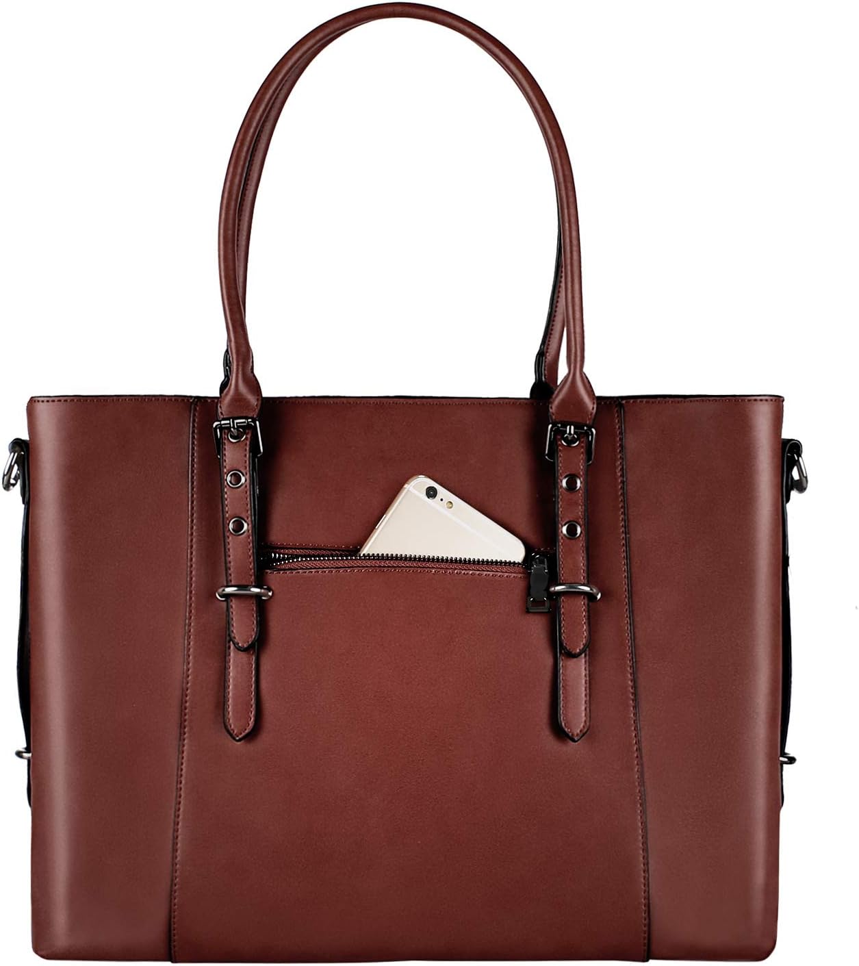 New Product MOSISO PU Leather Laptop Tote Bag for Women (15-16 inch), Brown