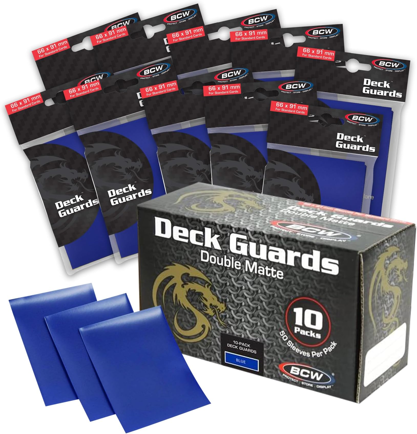 Deck Guard - Double Matte Card Sleeves | 500 Count Box (10 Packs of 50 Sleeves) |Acid-Free, No PVC | Fits 2.5" x 3.5" Game Cards | Archival Safe Sleeves for Card Protection (Blue)