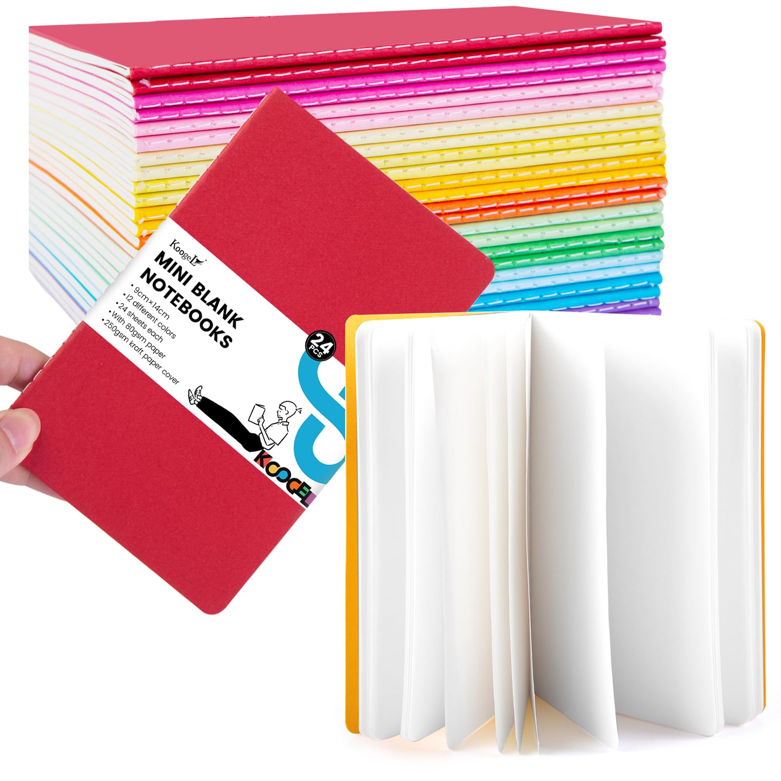 Koogel 24Pcs Mini Notebooks,48 Pages Rainbow Colorful Blank Notepad Multipack Notebook for Students Writing Memos Diary Traveler Supplies Making Plans,5.5 x3.5inch/14 x 9cm