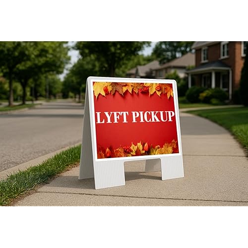 Lyft Pickup Autumn Frame Colorful Maple Leaves On Red Background A-Frame Double Sided 23x23 in. sign