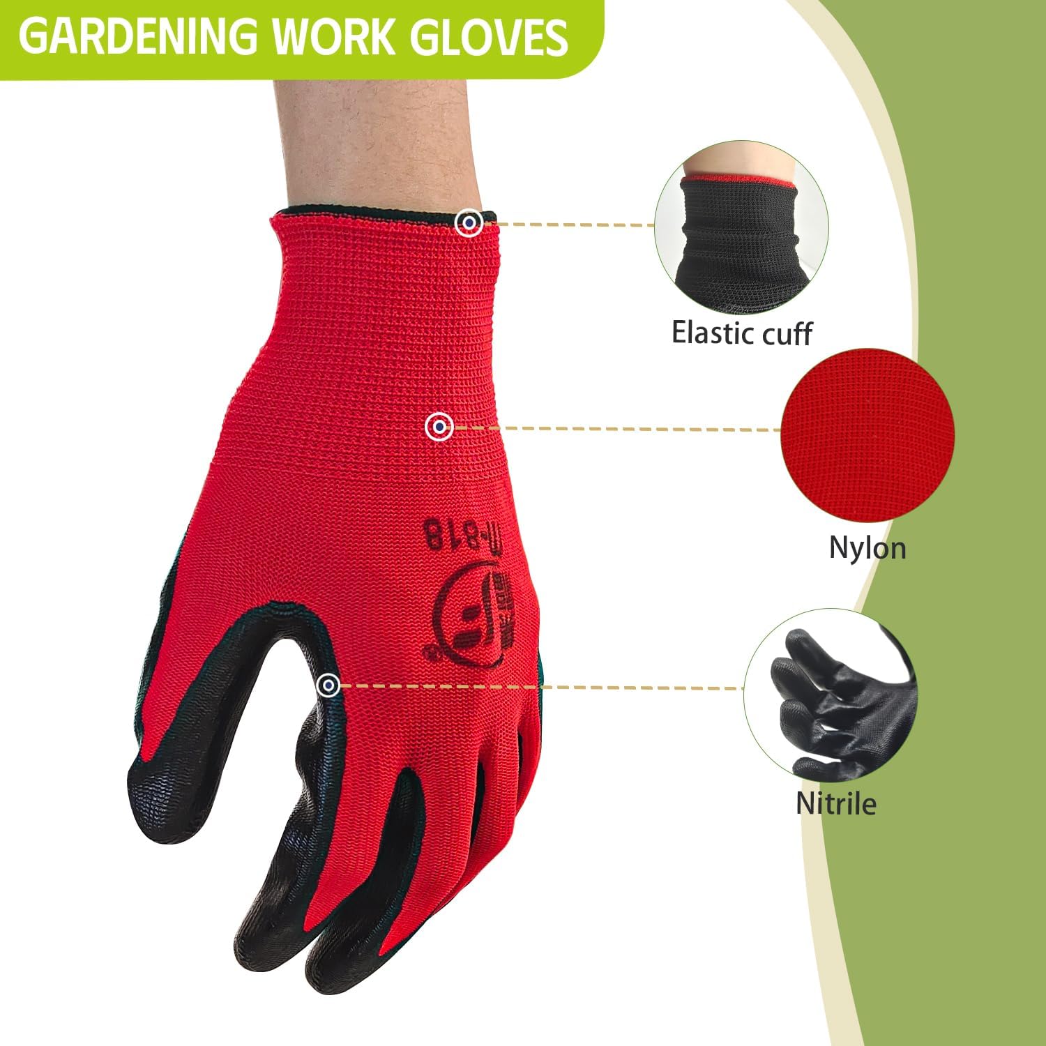 100 Pack Gardening Gloves Bulk for Men Women, Breathable Nitrile Rubber Coated Garden Gloves Dipped Gripping Work Gloves for Construction, Gardening - Image 2