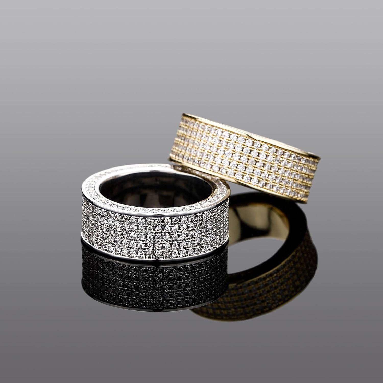 14K Gold over S925 Sterling Silver Five-Row Inlaid Mossanite Ring, Men's Hip-Hop Ring, Five Rows of Unmatched Brilliance for Him,Father's Day Gift