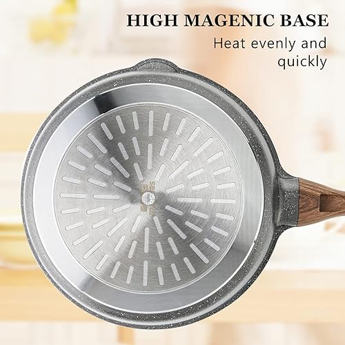 Vista 33 de SENSARTE Sartén antiadherente profunda, sartén para saltear de 11 pulgadas con tapa, mango que se mantiene fresco, sartén de cocina de piedra Gris