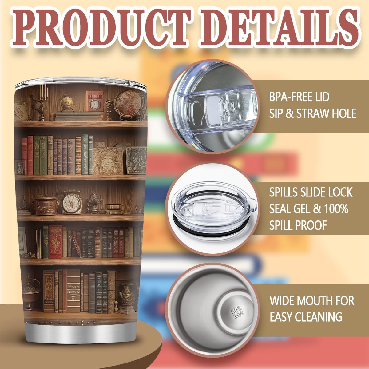 Book Lovers Gifts, 20oz Bookish Tumblers, Bookish Gift for Reading Lovers Women, Readers, Writers, Book Mug, Reading Mug, Librarian Gift for Thanksgiving Christmas, 1 PCS - Image 3