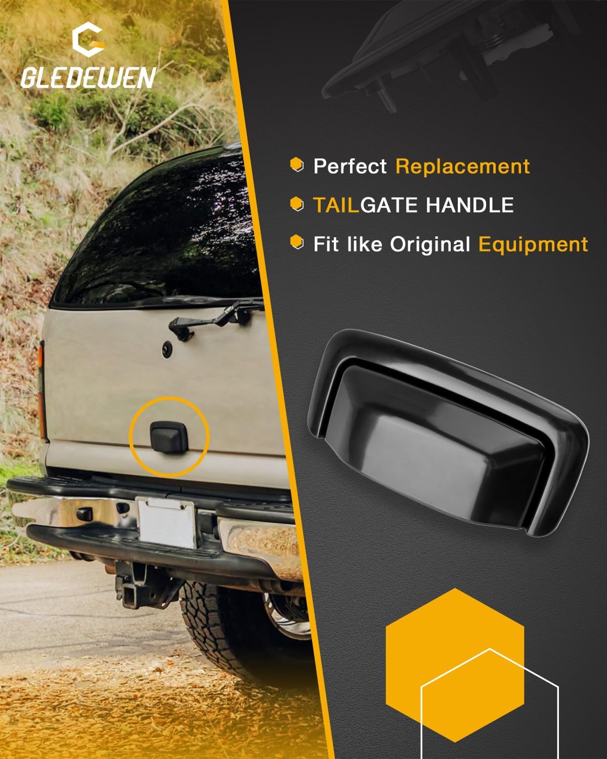 Tailgate Door Handle, Compatible with 2000-2006 Chevy Tahoe, Suburban 1500/2500, 2000-2006 GMC Yukon, Smooth Black Exterior Rear Tail Gate Liftgate Latch Handle, Replace# GM1915123, 15750911, 19299935