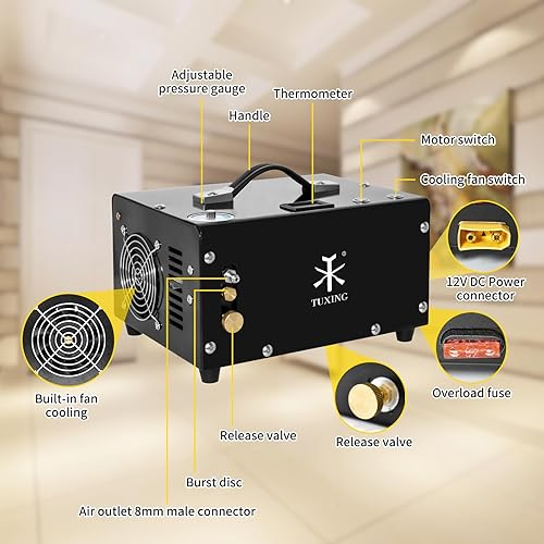 Miniatura 6 de Compresor de aire PCP, Auto-apagado 4500Psi30Mpa aceitepistola de aire de presión sin agua y bomba de tanque de Paintball con separador de