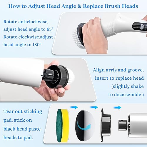 Miniatura 6 de Limpiador eléctrico giratorio, cepillo de limpieza eléctrico para el hogar con pantalla LCD eléctrica, limpiador de baño inalámbrico para limpieza