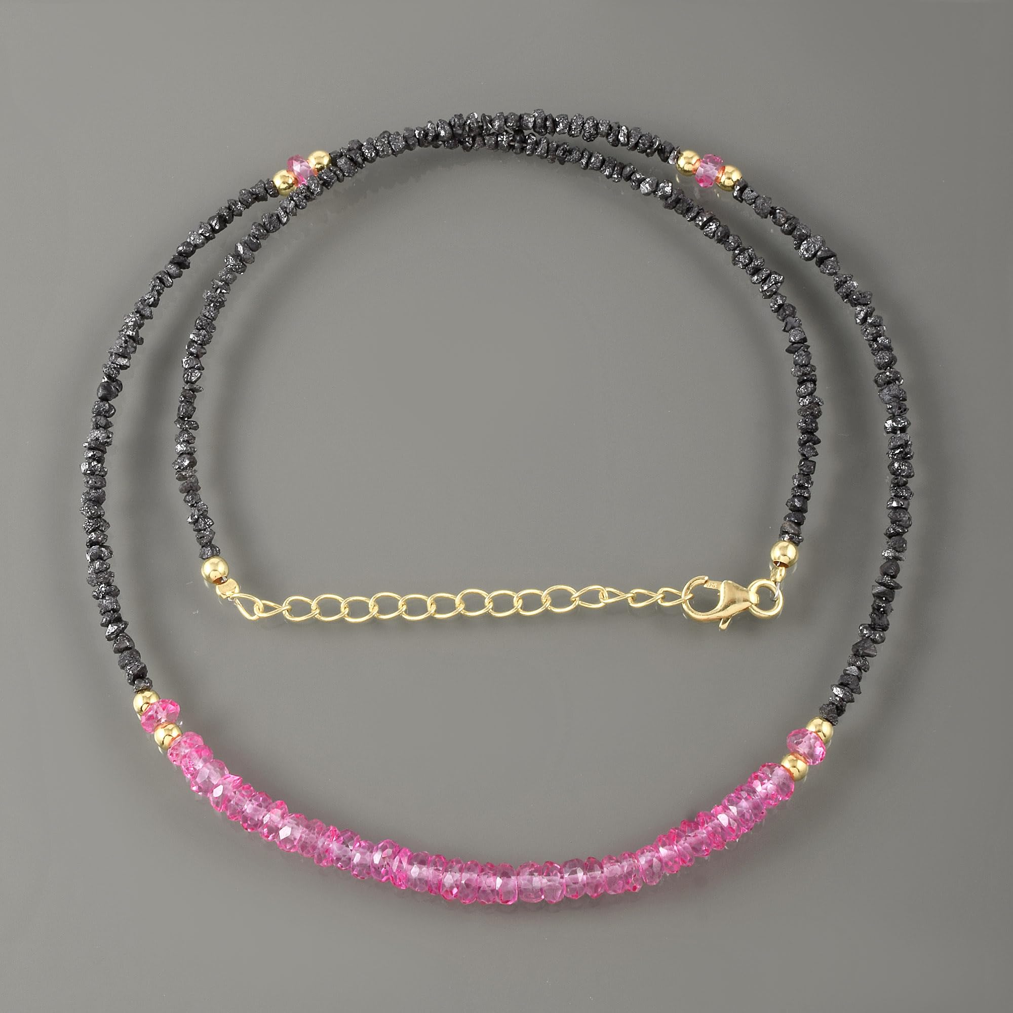 AAA Black Diamond Rondelle fasetowany naszyjnik (2-4 mm) z minimalistycznymi koralikami z różowego topazu - ręcznie robione surowe bryłki diamentów - prezent dla kobiet o ponadczasowym