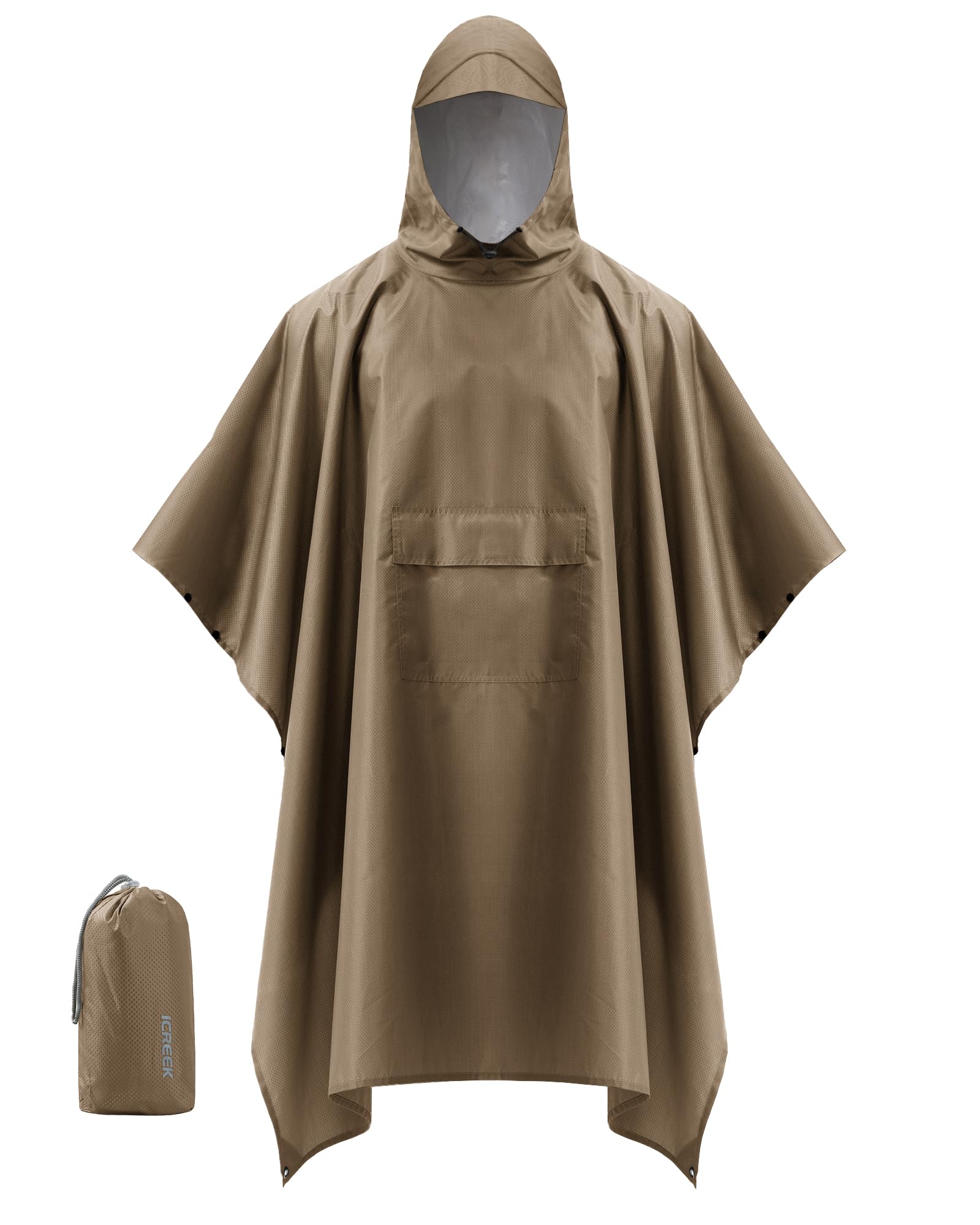 iCreek Hooded Rain Poncho Packable Waterproof Unisex Raincoat with Pocket