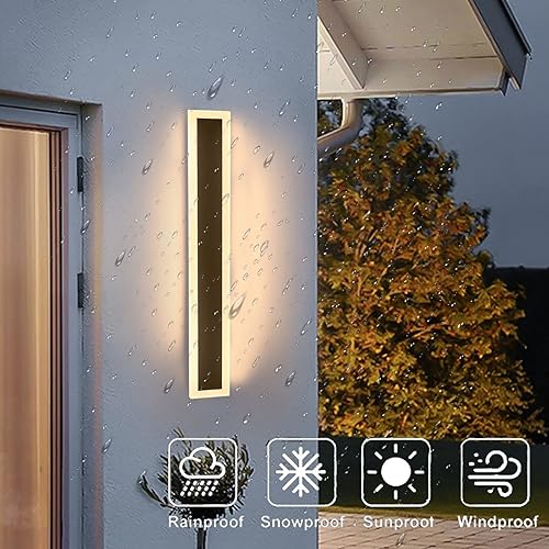 Miniatura 3 de TFCFL Aplique de pared para exteriores, lámpara de pared LED de 18 W, luz cálida de 3000 K, IP65, impermeable, larga, para pared, pantalla acrílica