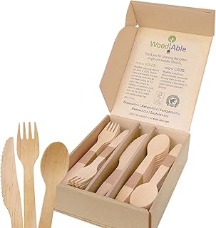 WoodAble | Disposable Wooden Cutlery Mix | 100 Count | Backyard Compostable