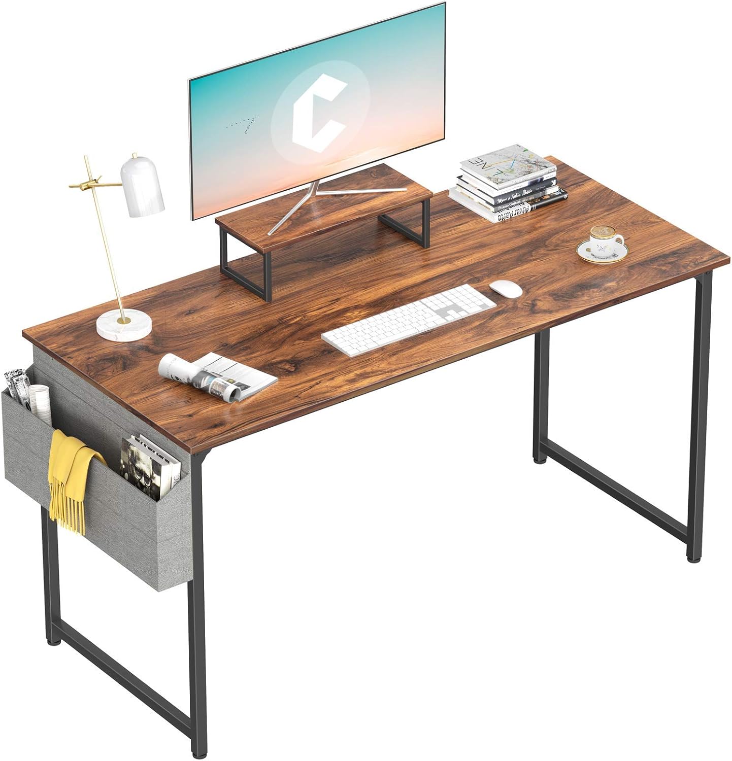 Cubiker Computer Desk 63 Inch Home Office Writing Desk Student Study Desk with Small Table and Storage Bag, Dark Rustic