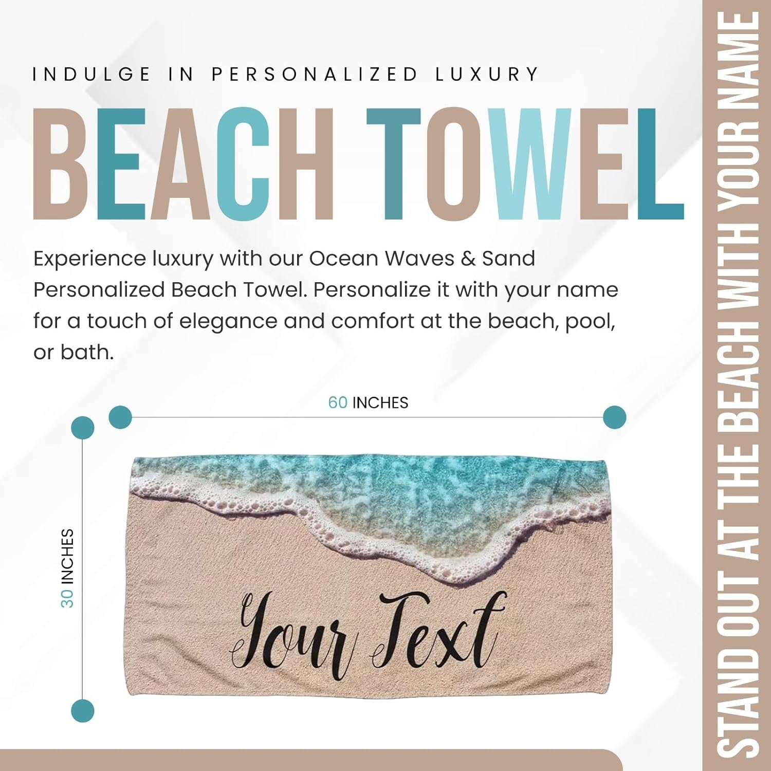 IT'S A SKIN Personalized Beach Towel - Ocean Waves & Sand - Custom Pool Towels with Name - Perfect for Travel, Seaside, Camping, Birthdays - Vacation Essentials - Beach Accessories