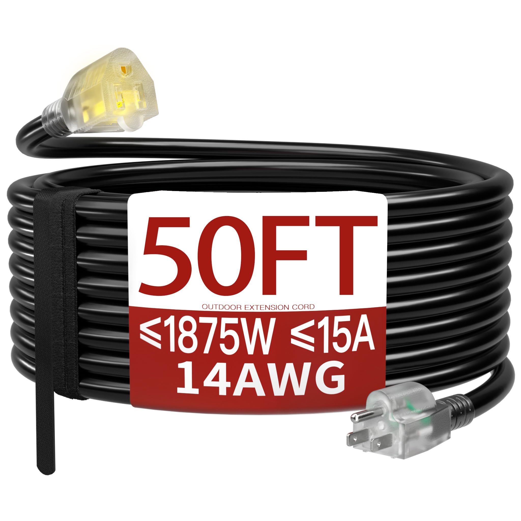 Skrizcable 14/3 50 FT Extension Cord Outdoor, Black Power Cord
