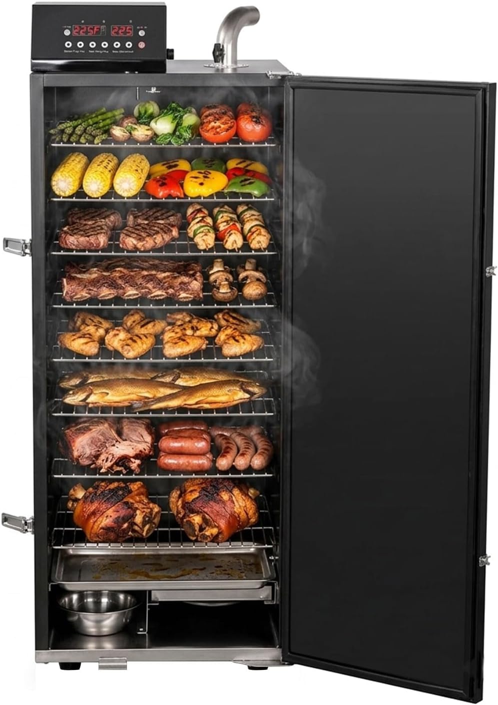 HAKKA Commercial Vertical Electric Smoke Oven for BBQ Grill Smoker 4 Rack 1000W Outdoor Indoor Home Cooking Pastrami, Sausage, Bacon, Smoked Chicken, Smoked Pork (DSH-S20B)