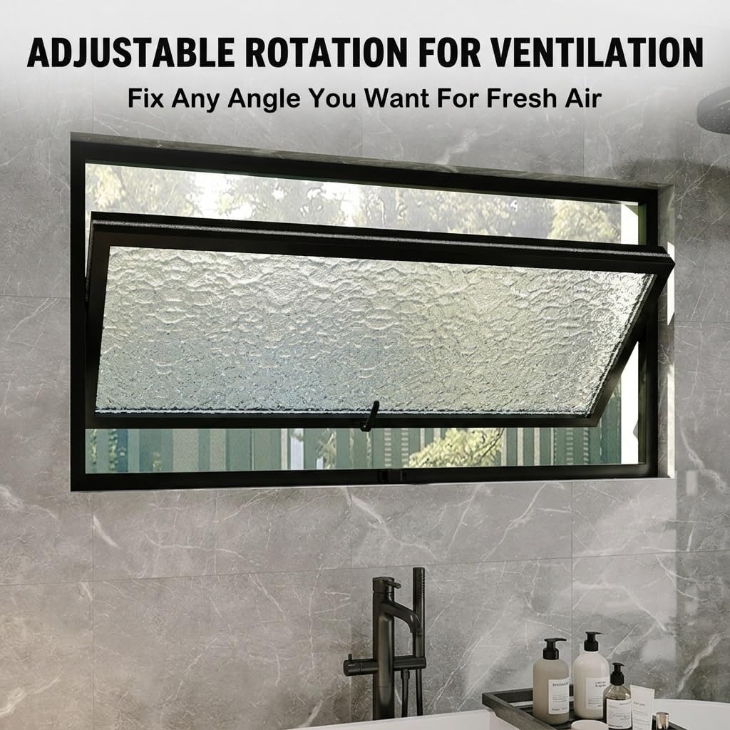 360° Rotation Basement Window with Tempered Glass, Rectangular Sliding Shed Windows,Adjustable Ventilation Windows for Houses,Bathroom,Kitchen,Warehouse(Black 3,28x28in/71x71cm)