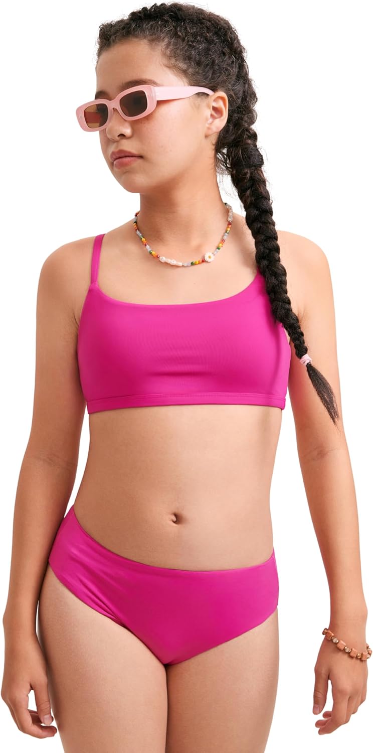 CRZ YOGA Girls Swimsuit 2 Piece Bikini Set – Scoop Neck Adjustable Straps Padded Tops and Bottoms Beach Sports Bathing Suit