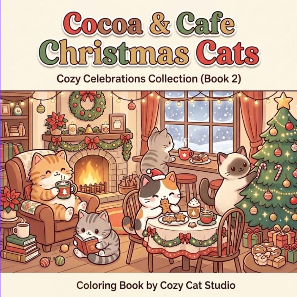 Cocoa & Café Christmas Cats: A Bold & Easy Coloring Book for Teens, Adults, Seniors & Beginners (Cozy Cats Universe)