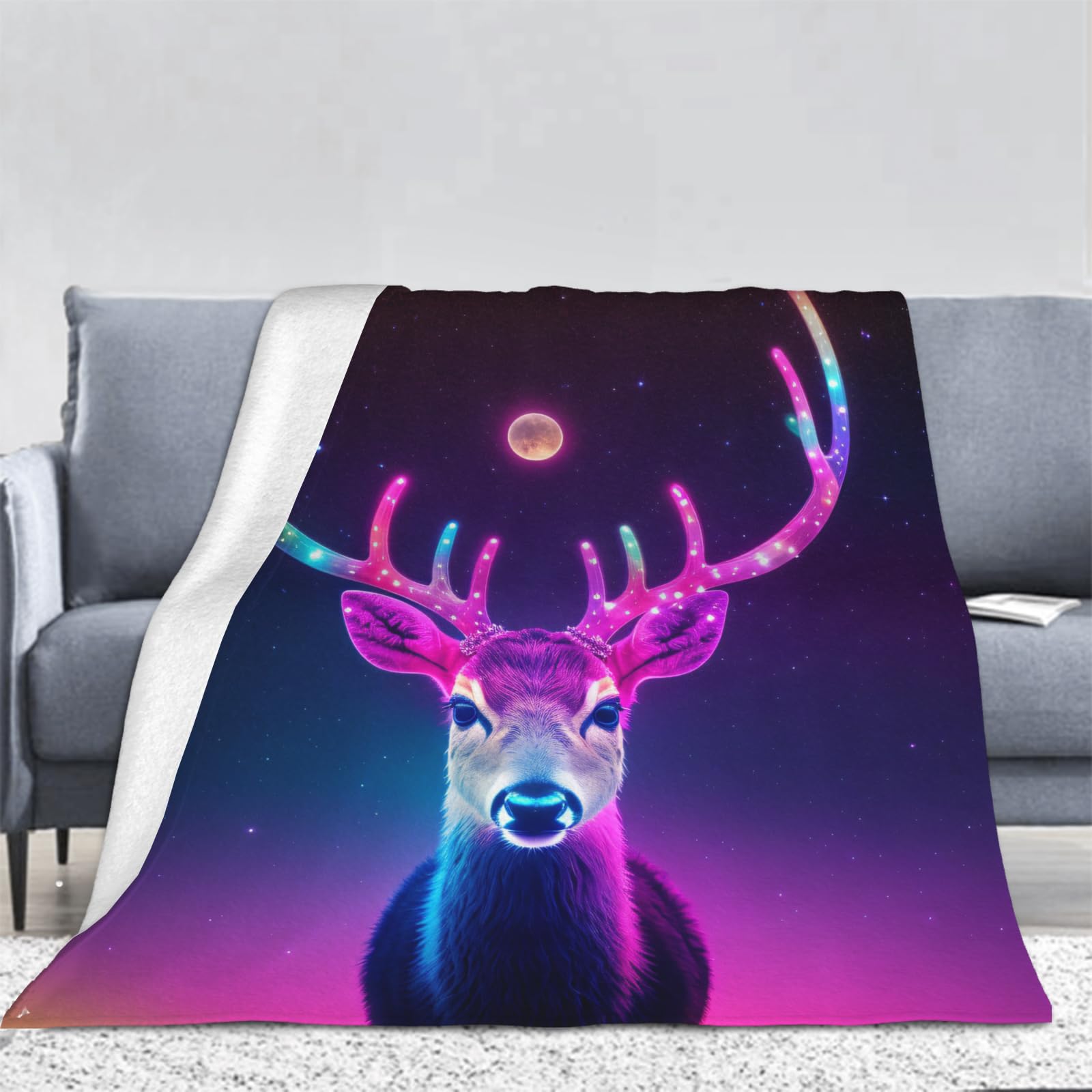 Ptcta Women's 3D Stag Head Throw Blanket, Starry Sky Soft Fleece Blanket Throws For Bed, Bedroom, Sofa, Couch, Yoga, Camping, Car And Outdoor Travel 150X200 Cm