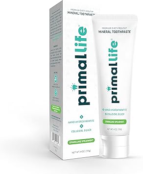 Primal Life Organics Premium Dirty Mouth Mineral Toothpaste - Nano-Hydroxyapatite, Colloidal Silver, Charcoal - Organic, All Natural Whitening Formula Spearmint Flavor, 4 Oz