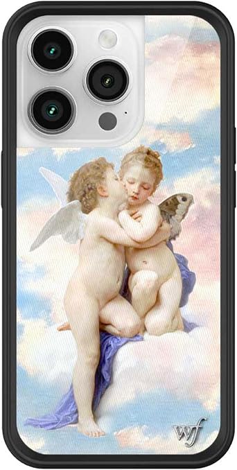 Wildflower Cases - Compatible with iPhone 14 Pro | Protective Black Bumper, 6.5ft Drop Test Certified, Women Owned Small Business| Blue Coquette Vintage Trendy Aesthetic | Angels