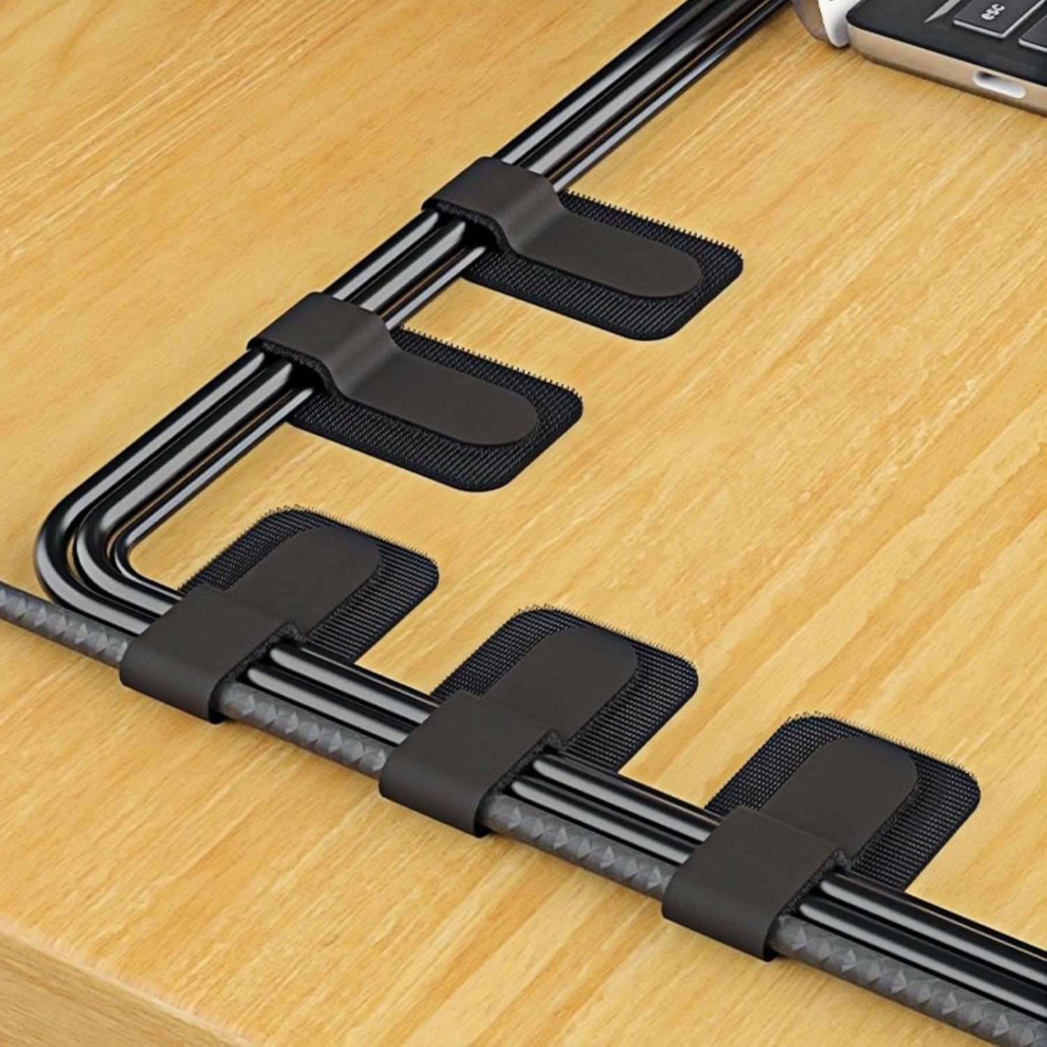 100 Pcs Hook and Loop Cable Straps,Self Adhesive Hook and Loop Cable Ties,Adjustable Cord Organizers for Desk,Reusable Wire Organizers for Cords,Cord Organizer (Black)