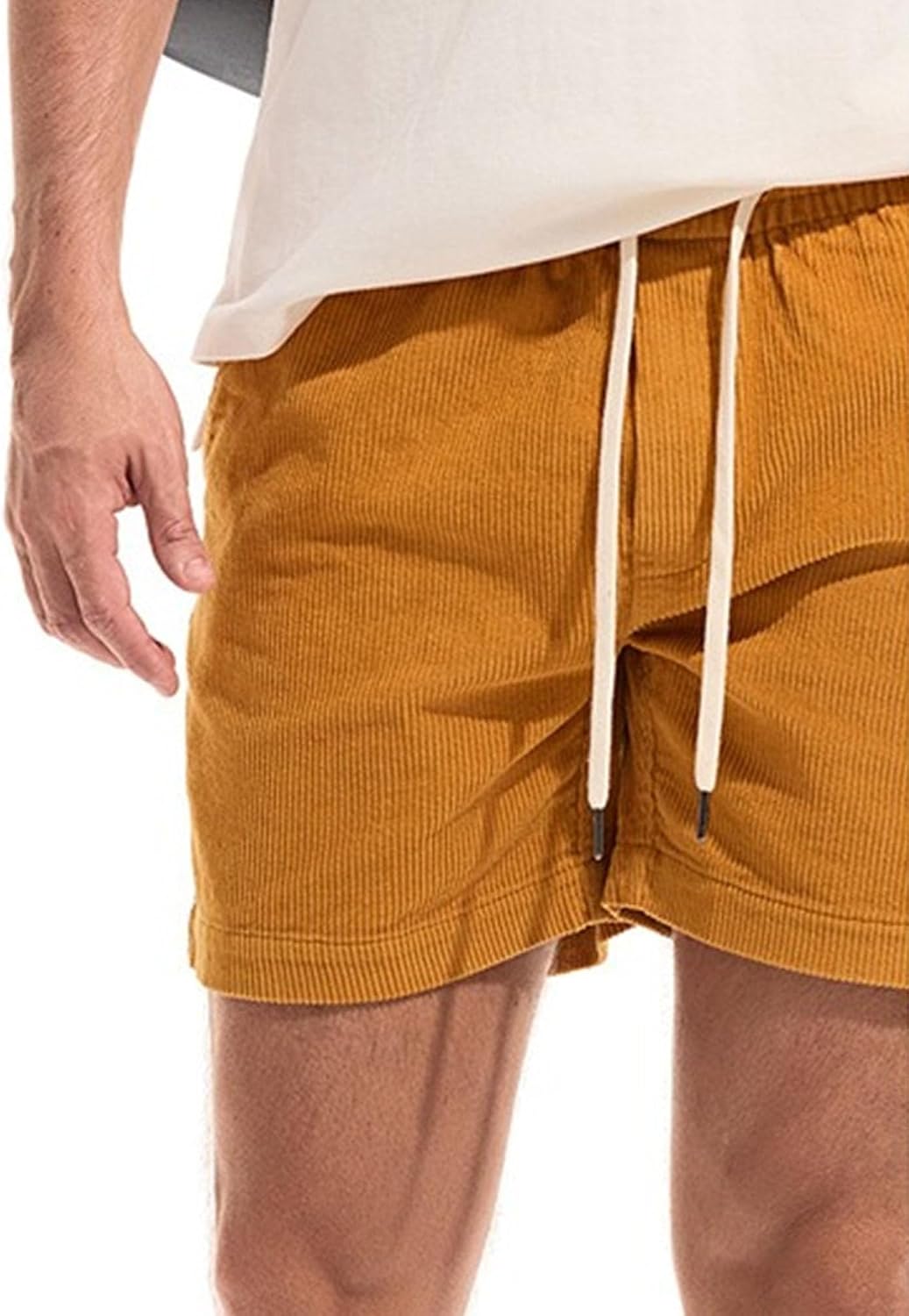 Maiyifu-GJ Men's Corduroy Shorts Casual Elastic Waist Drawstring Athletic Running Shorts Summer Lightweight Beach Short Pants