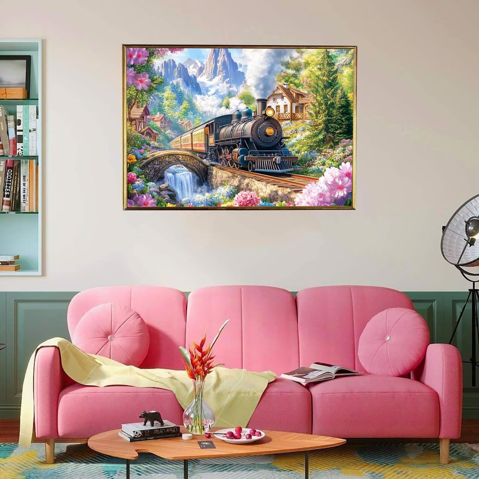 Puzzle z pociągiem, 1500 elementów, trudne puzzle, drewniane puzzle dla całej rodziny, zestaw "zrób to sam", dla dorosłych, nadają się jako dekoracja ścienna i prezenty dla kobiet, temat: krajobraz 8p