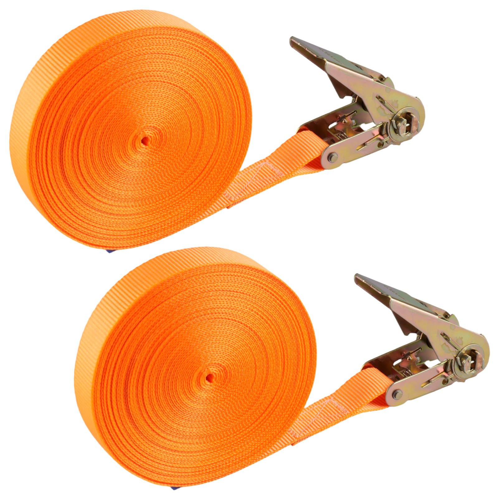 Lot de 2 sangles d'arrimage avec cliquet - 15 m - Couleur orange - Sangle d'arrimage avec cliquet pour planche de surf, moto, voiture, kayak et remorque, force de traction 800 kg, charge