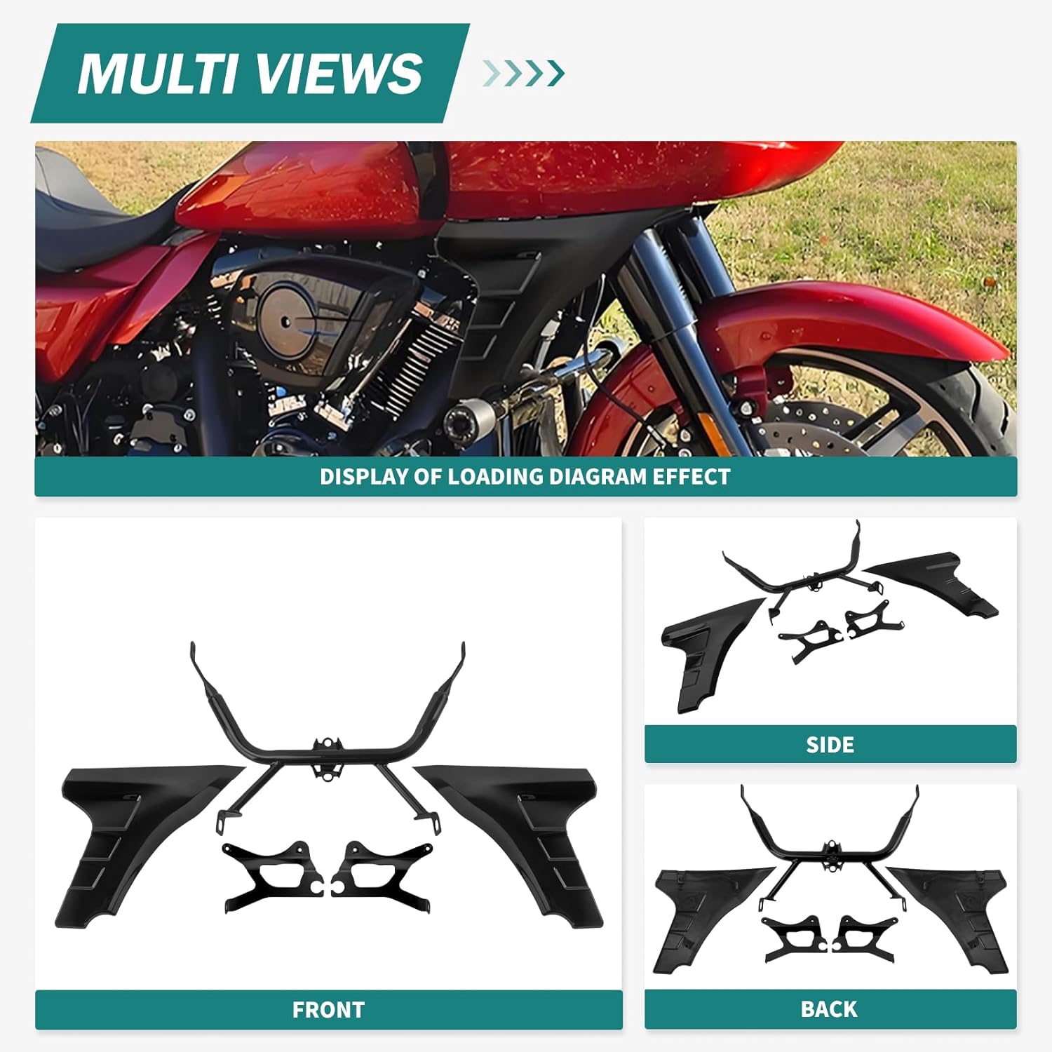 Motorcycle Side Fairing Panel Spoiler Support Brackets Covers Fit for Harley Touring FLTRXSE 2023-later CVO Road Glide ST FLTRXSTSE 2024-2025 (Vivid Black)