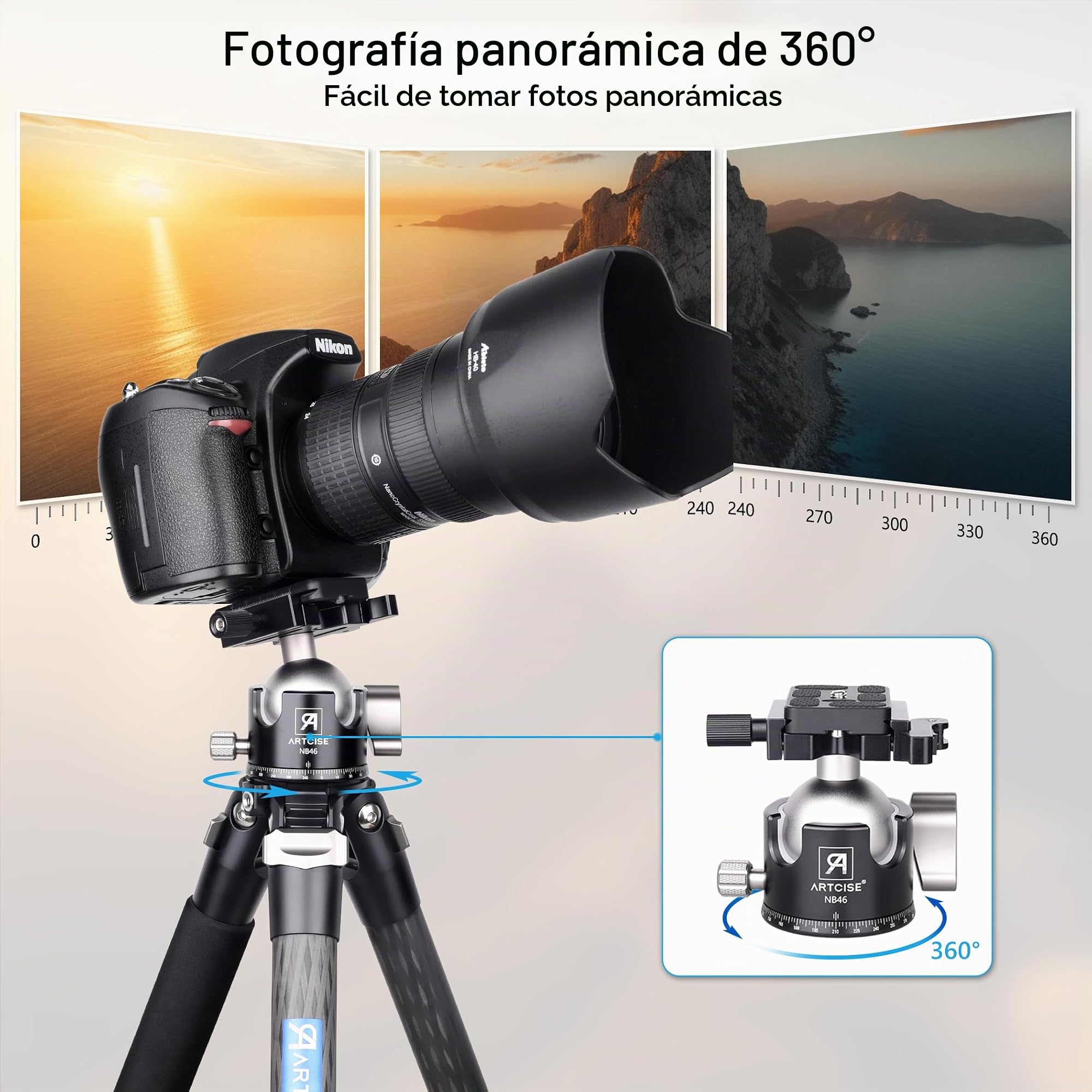 Cabezal de trípode de Perfil bajo de 46 mm con liberación de Palanca ARTCISE Cabezal esférico de Alta Resistencia con Placa de liberación rápida Arca Swiss para trípode monopod Carga máxima 25 kg