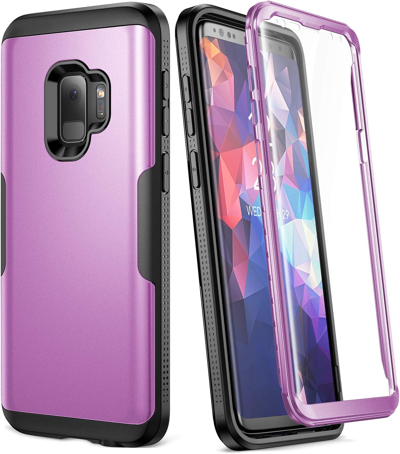 YOUMAKER Galaxy S9 Case,Metallic Purple with Built-in Screen Protector Heavy Duty Protection Shockproof Slim Fit Full Body Case Cover for Samsung Galaxy S9 5.8 inch - Purple/Black