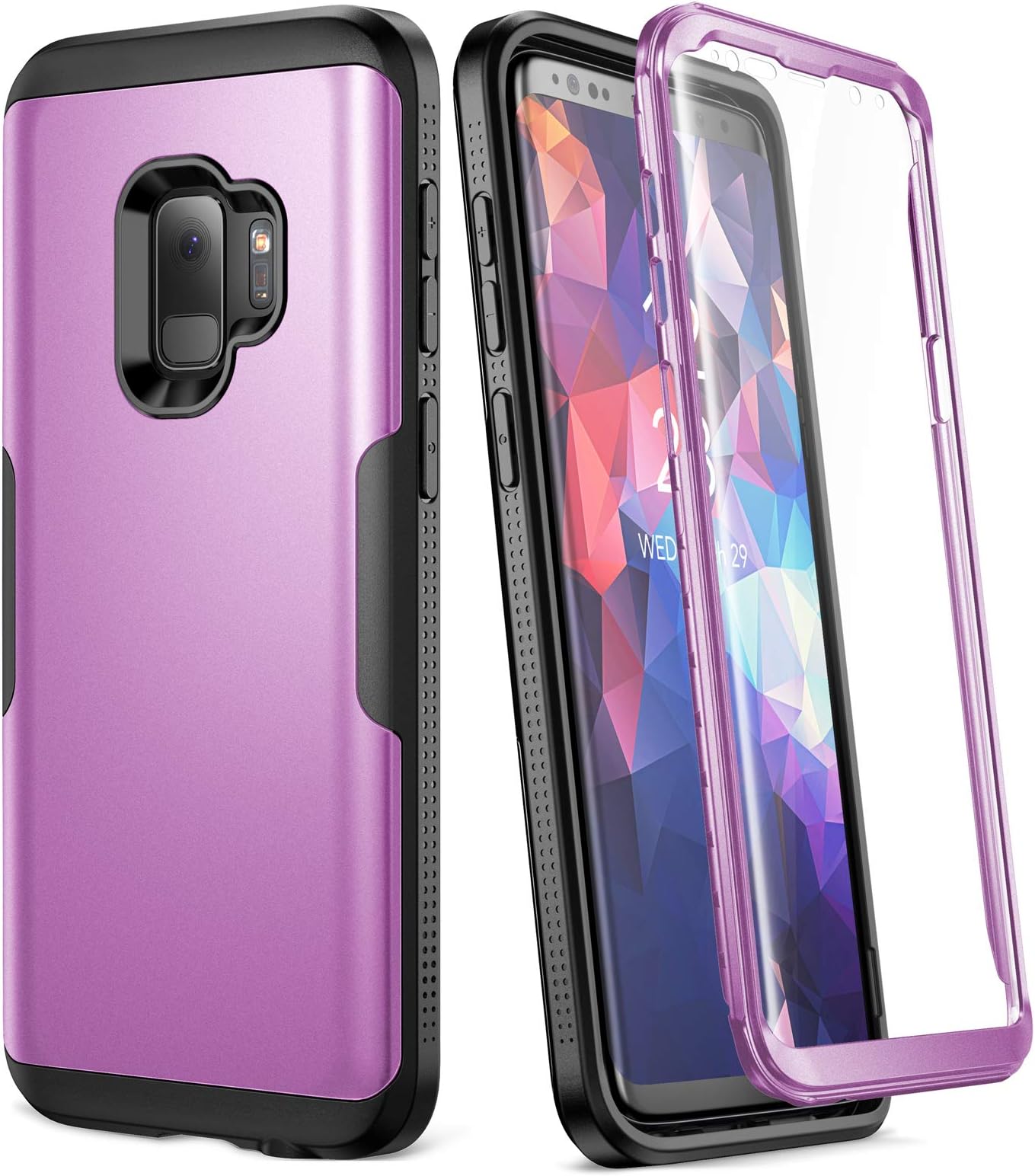 YOUMAKER Galaxy S9 Case,Metallic Purple with Built-in Screen Protector Heavy Duty Protection Shockproof Slim Fit Full Body Case Cover for Samsung Galaxy S9 5.8 inch - Purple/Black