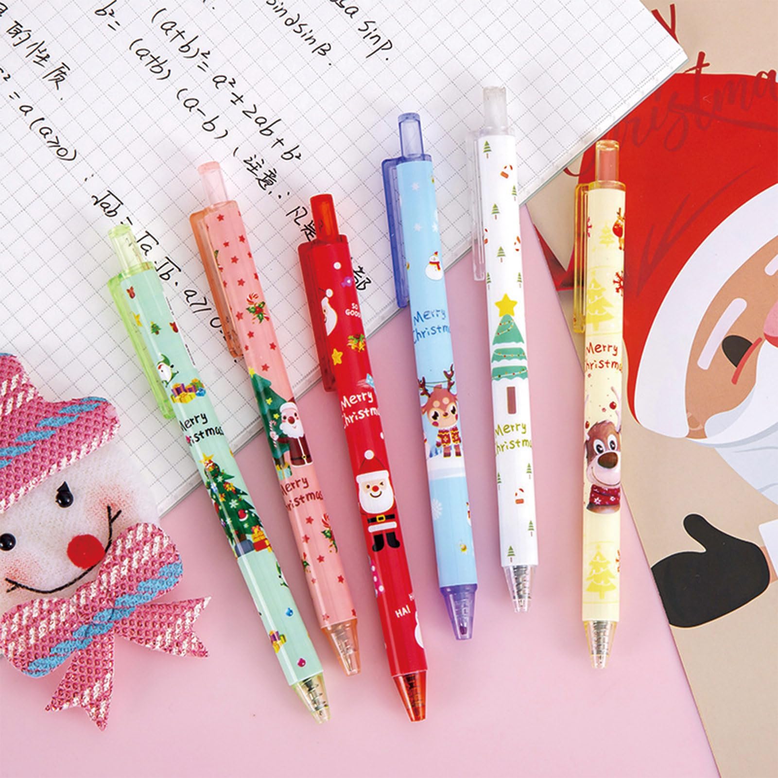 6 Pcs Cartoon Retractable Pens Christmas Gel Ink Pens Cute Xmas Gel Pen 0 5mm Black Ink Writing — view 2