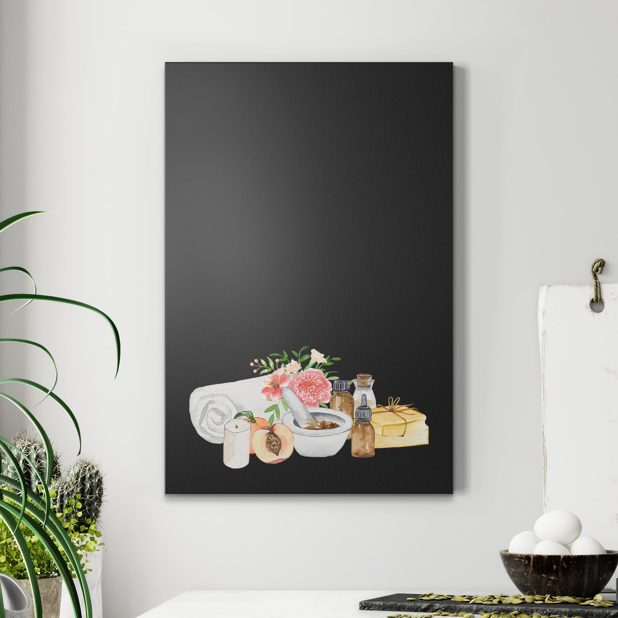 DEQORI Magnetische Kreidetafel mit UV-Druck | Motiv Wellnessmomente | Design rechteckig 40x60 cm | Kreide Metalltafel beschreibbar – Wanddeko für Küche, Flur, Kinderzimmer & Büro
