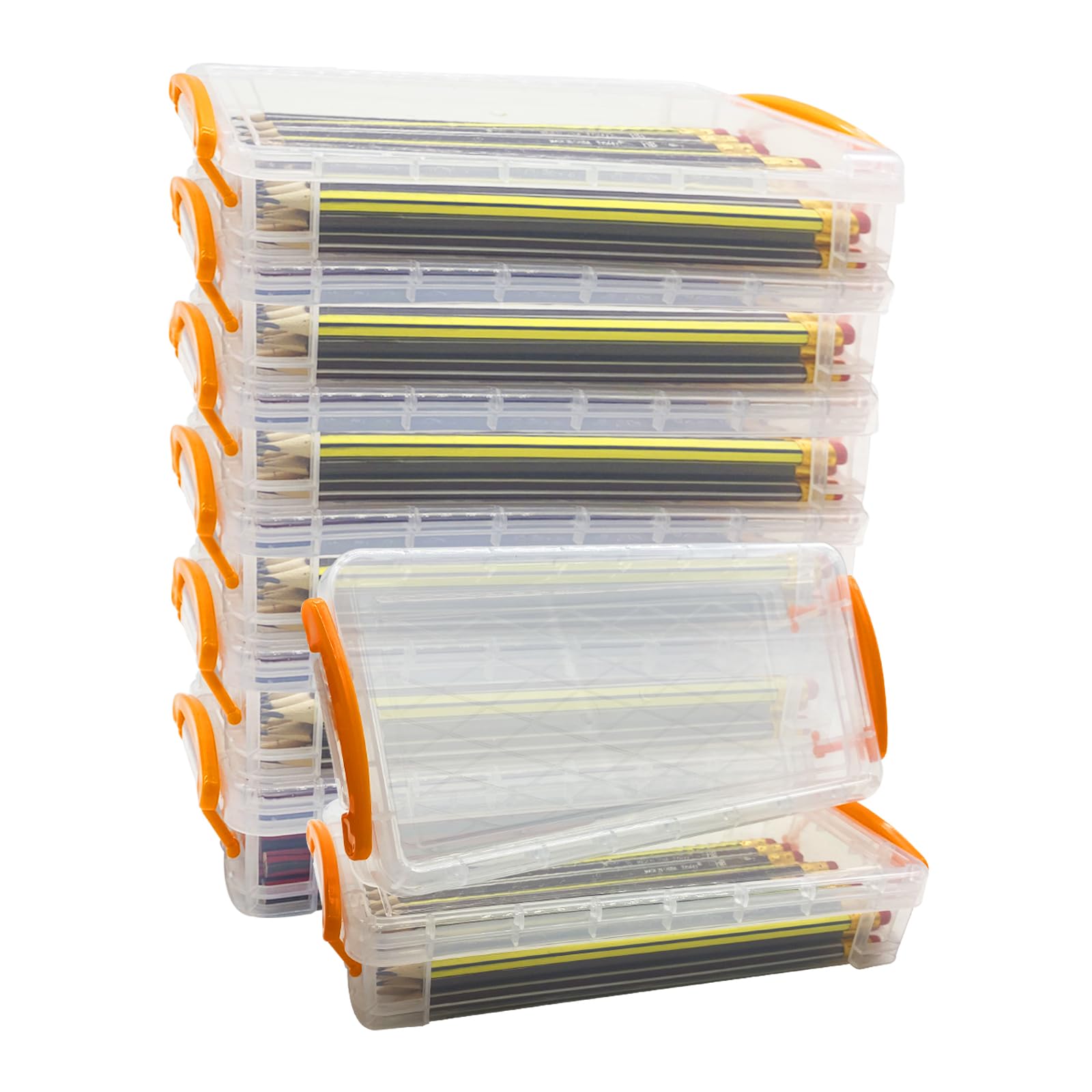 WAIZHIUA 8Pcs Plastic Pencil Box Stackable Pencil Case Box Large Capacity Pencils Storage Box Supplies Storage Organizer Box with Snap-Tight Lid for Office Home Storage