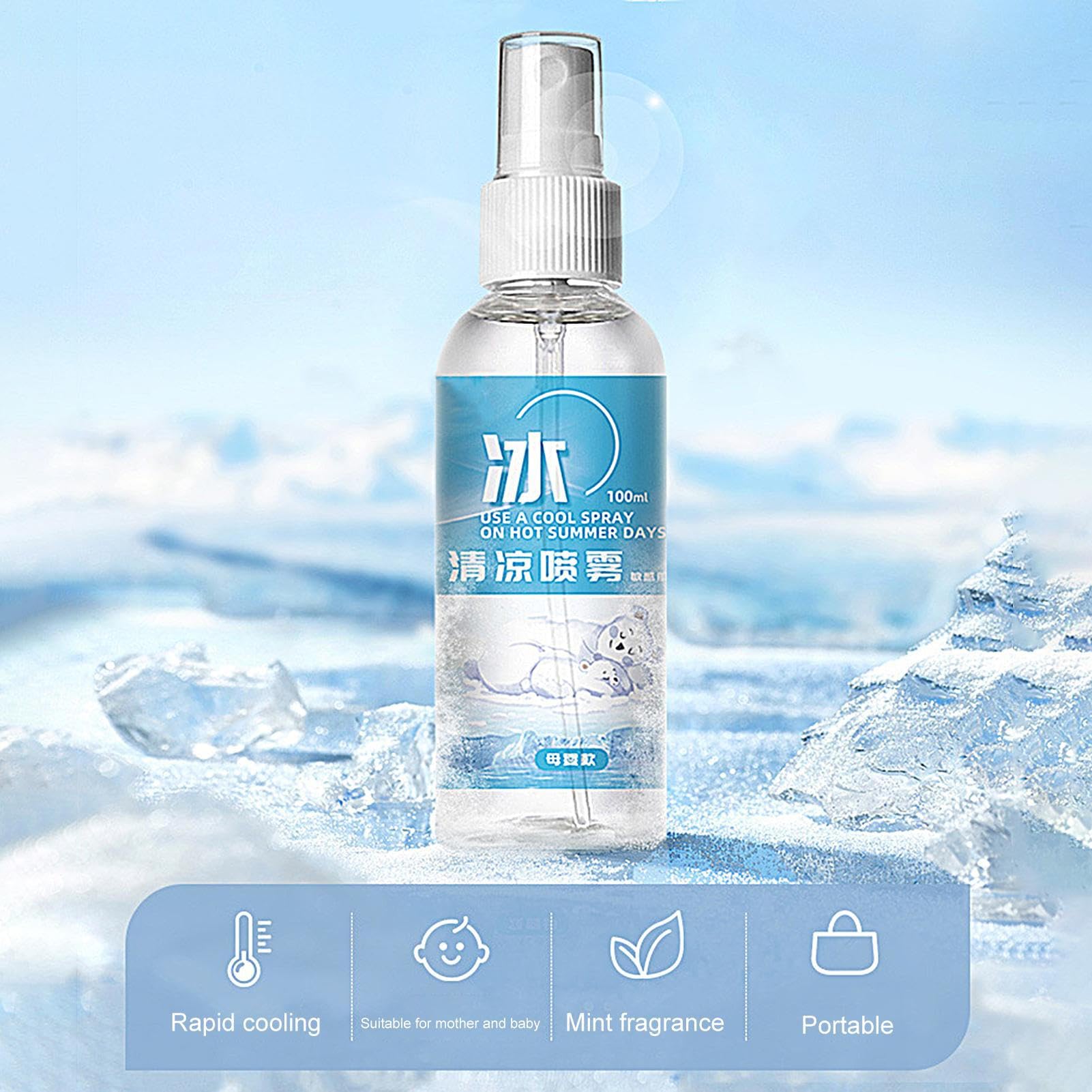 Spray chłodzący do ciała, naturalna mgiełka miętowa do szybkiego chłodzenia, 100 ml przenośne urządzenia chłodzące dla rodziny, na kemping, wędrówki, wycieczki, sport