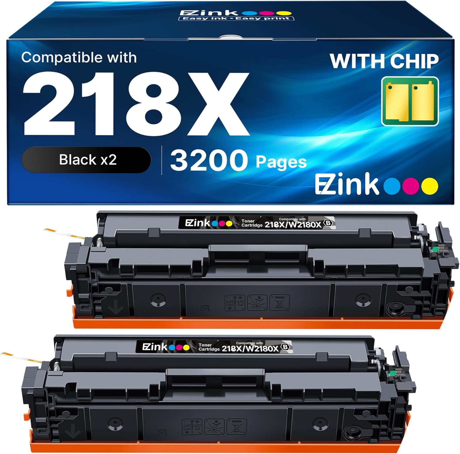 E-Z Ink 218X with Chip Compatible for HP 218X Toner Cartridges Black 218A Toner for HP Color LaserJet pro MFP 3301fdw Toner 3301cdw 3201dw 3301sdw Printer Ink Set W2180A W2180X (2 Black)