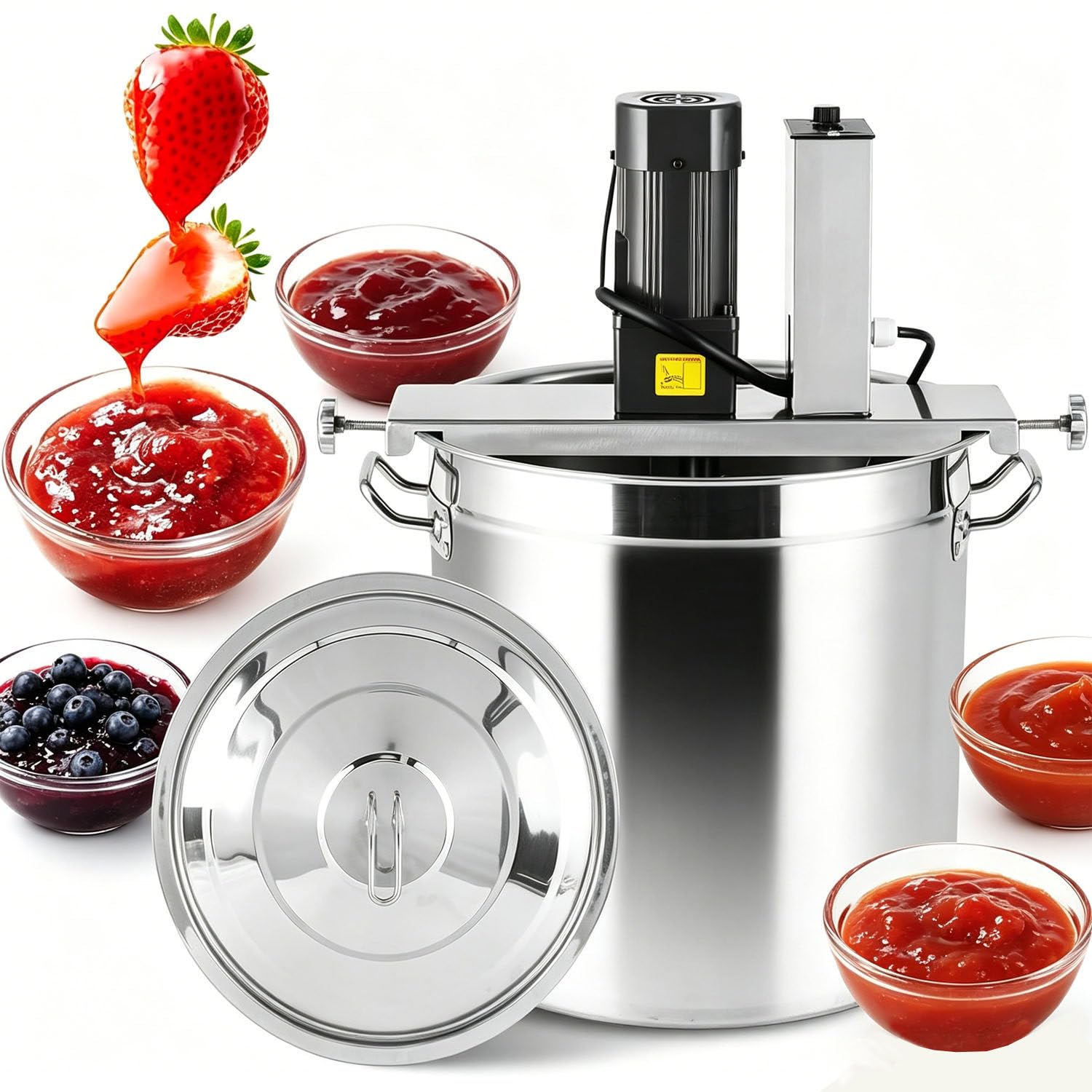 UORDBY Stainless Steel Electric Mixer Machine, Hot Pot Seasoning Bottom Soup Sauce Stirrer Frying Machine,With 4-Blade Mixing Scraper, For Making Jam, Sauce, Filling, Seas 40L