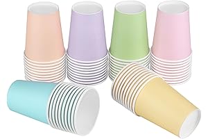 URATOT Pastel Paper Cups - 9 Ounce Rainbow Drinking Cups for Parties